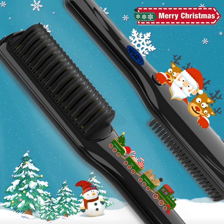 Beard Straightener, Aqziill Beard Comb Heated Beard Comb Brush with 3 Heat Setting
