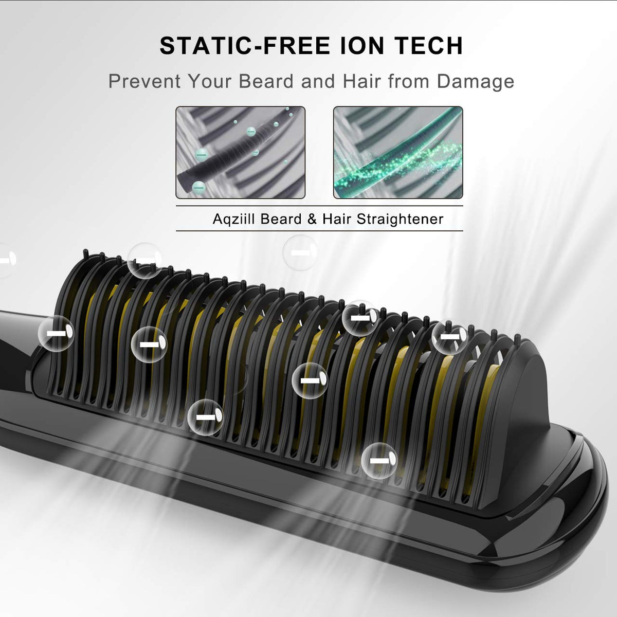 Beard Straightener, Aqziill Beard Comb Heated Beard Comb Brush with 3 Heat Setting