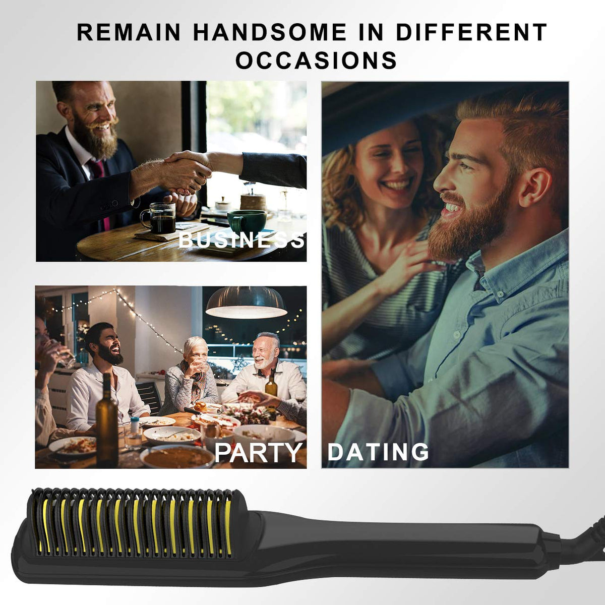 Beard Straightener, Aqziill Beard Comb Heated Beard Comb Brush with 3 Heat Setting