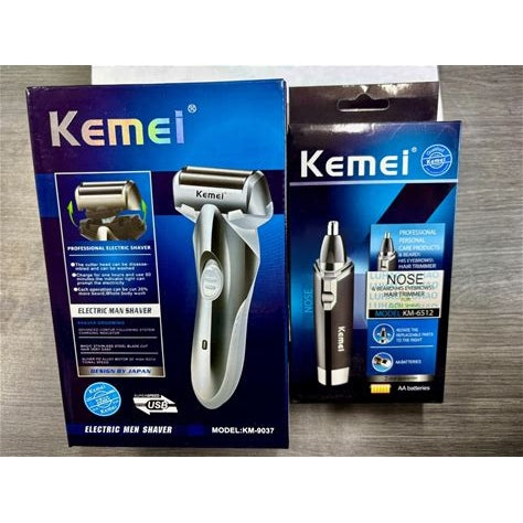 Kemei Grooming Kit: Electric Shaver KM-9037 & Nose Trimmer KM-6512 Bundle