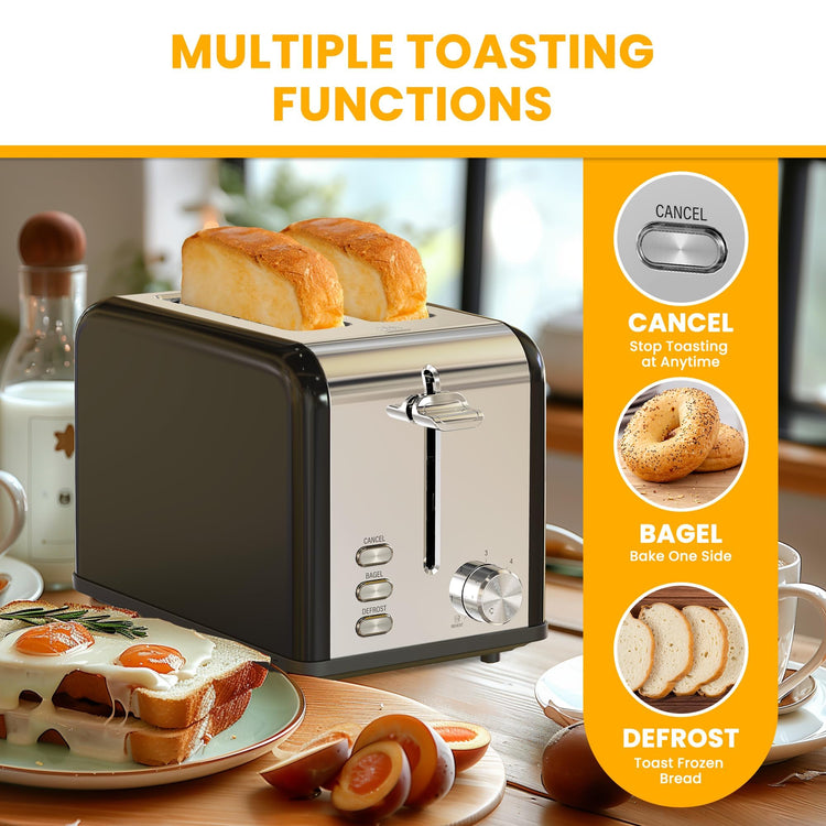 Simple Deluxe 2-Slice Wide-Slot Toaster, 6 Browning Settings, Black