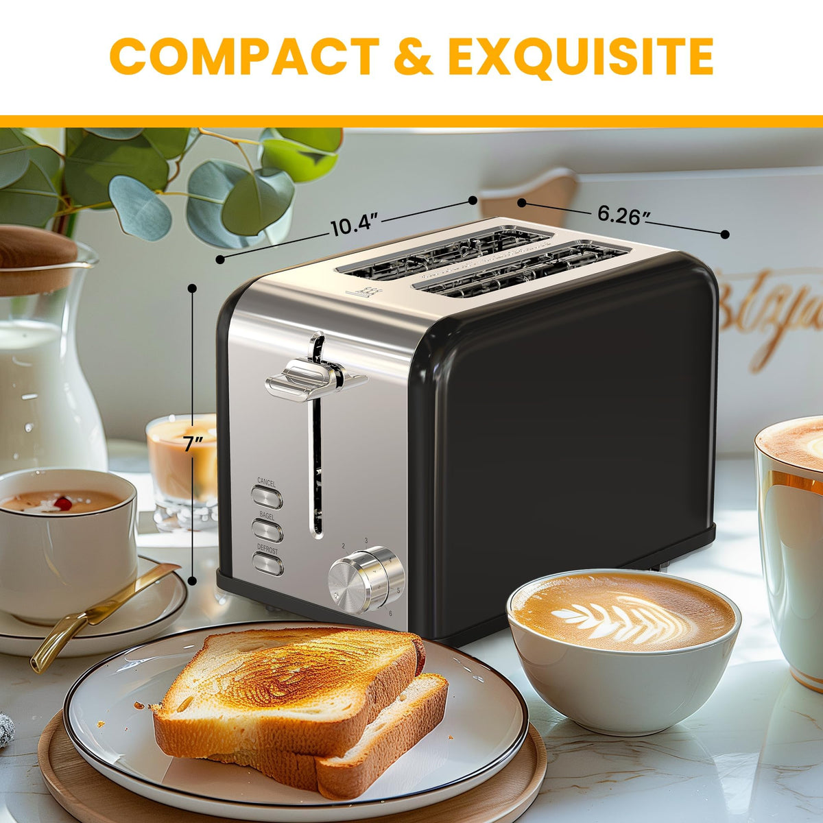 Simple Deluxe 2-Slice Wide-Slot Toaster, 6 Browning Settings, Black