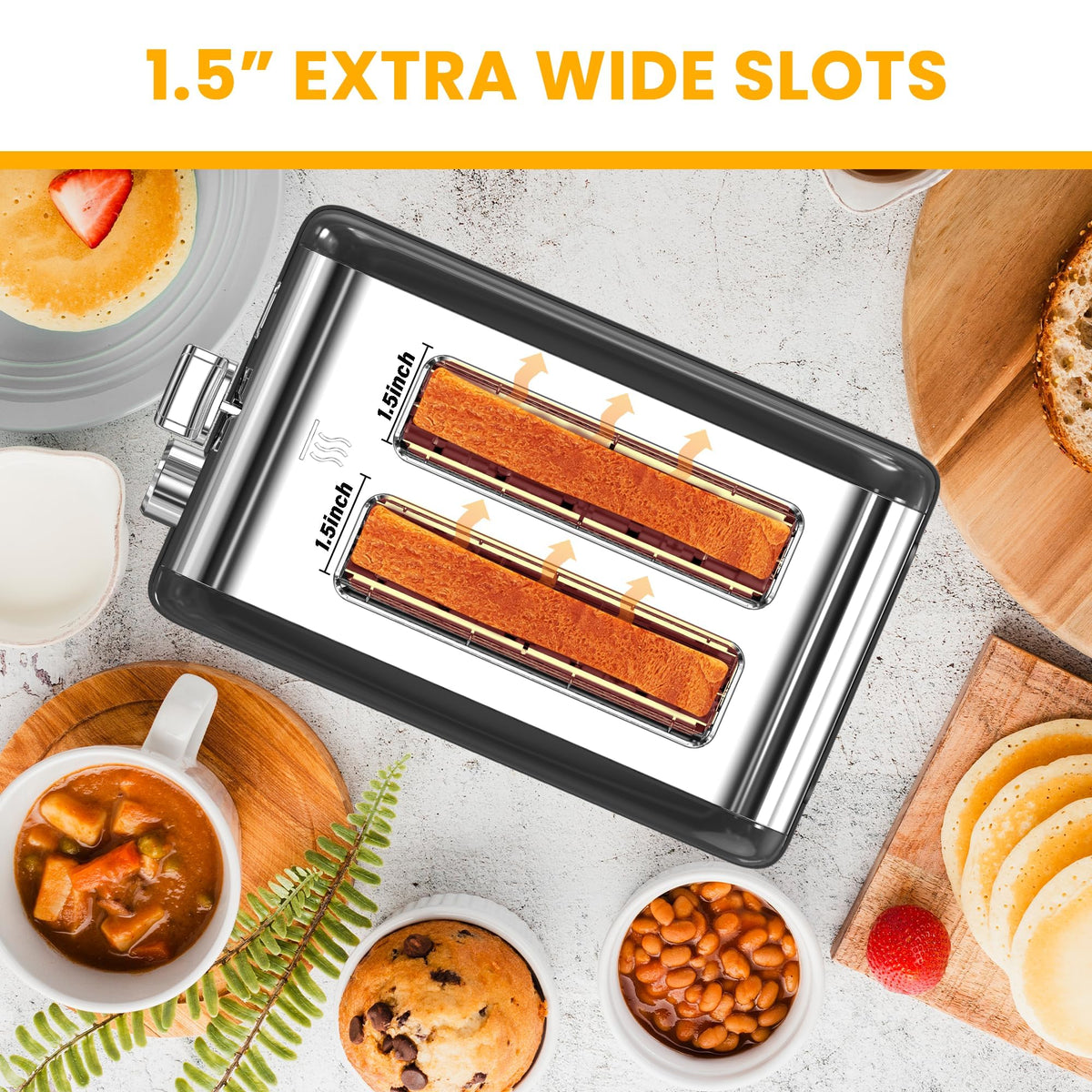 Simple Deluxe 2-Slice Wide-Slot Toaster, 6 Browning Settings, Black