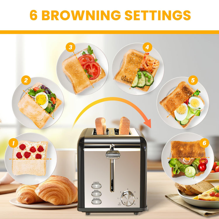 Simple Deluxe 2-Slice Wide-Slot Toaster, 6 Browning Settings, Black