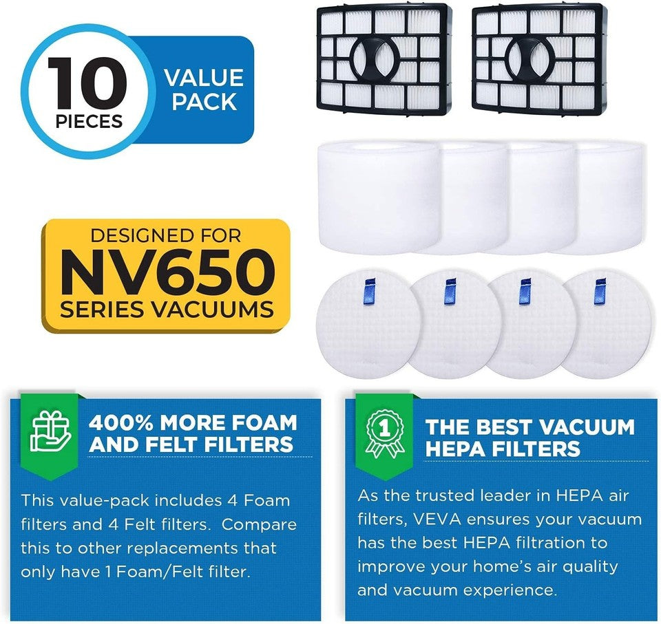 VEVA Premium Vacuum Filter Set with 2 HEPA 4 Foam 4 Felt Filters for S ...